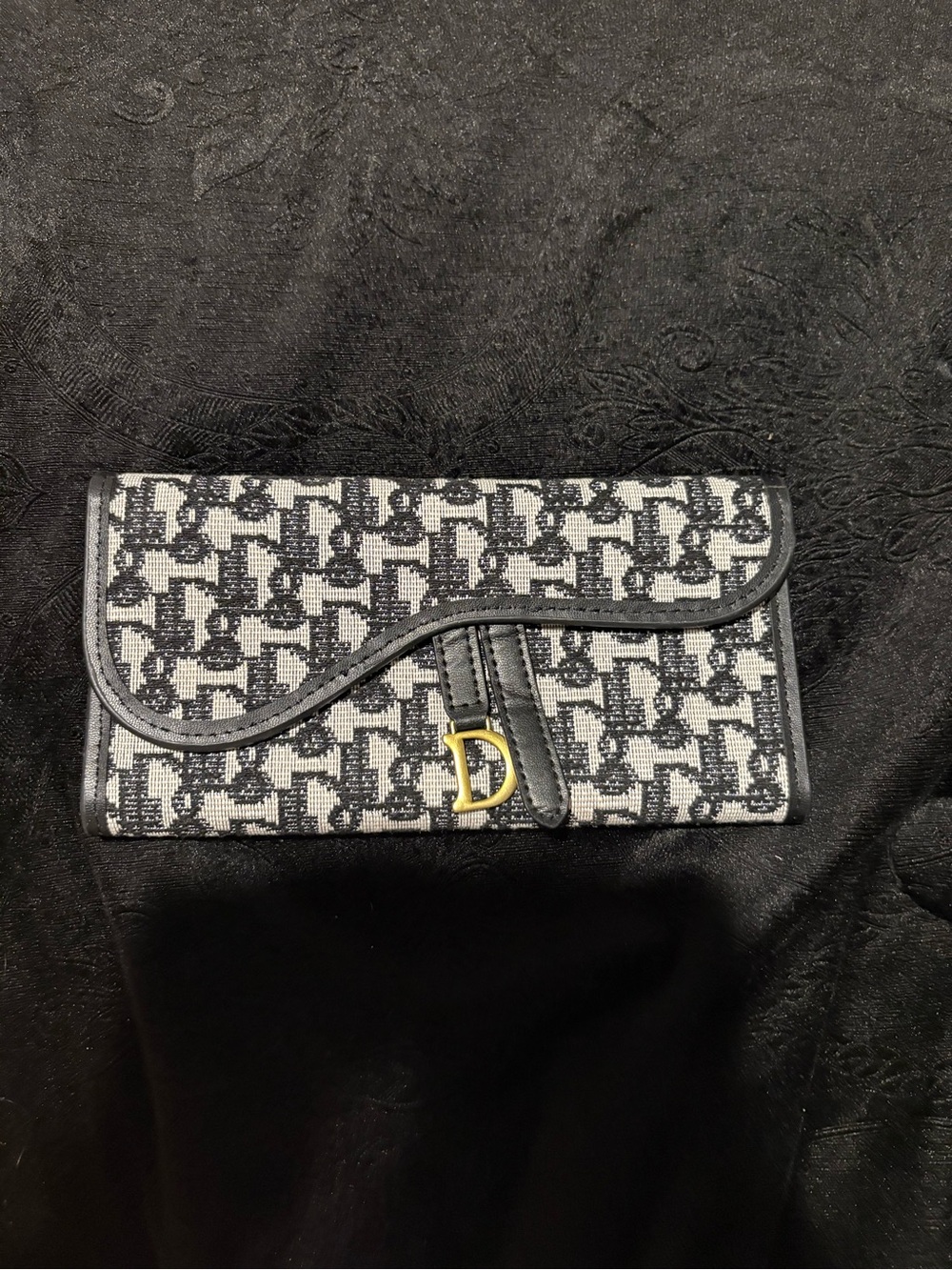 Delicious Black and White Monogram Wallet with Gold D Accent